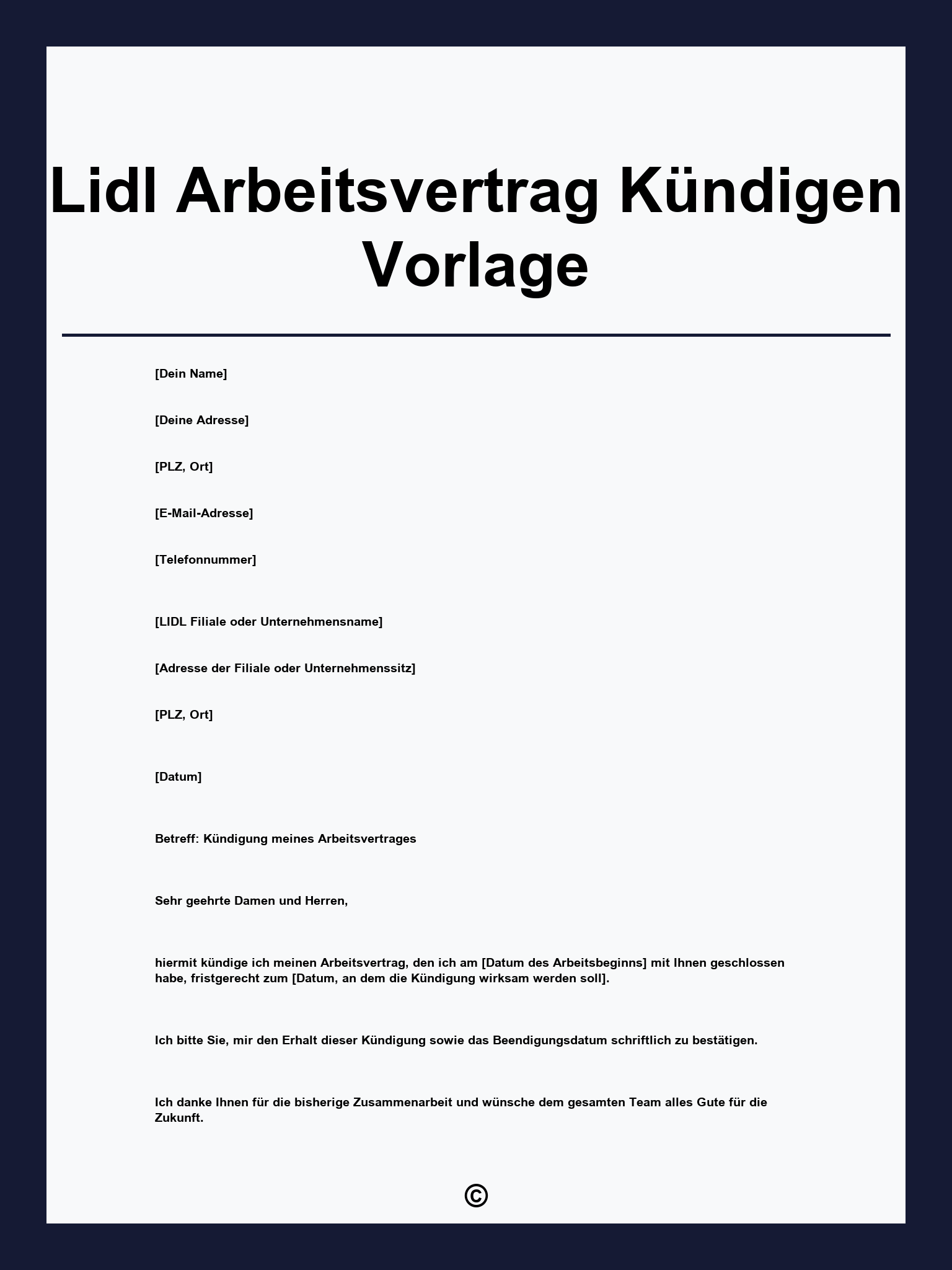 Lidl Arbeitsvertrag Kündigen Vorlage