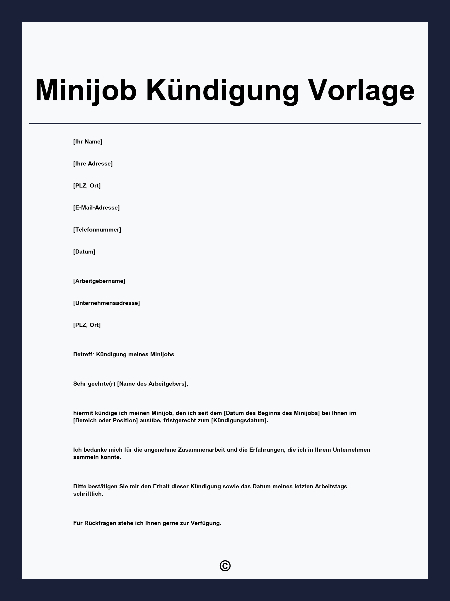 Minijob Kündigung Vorlage