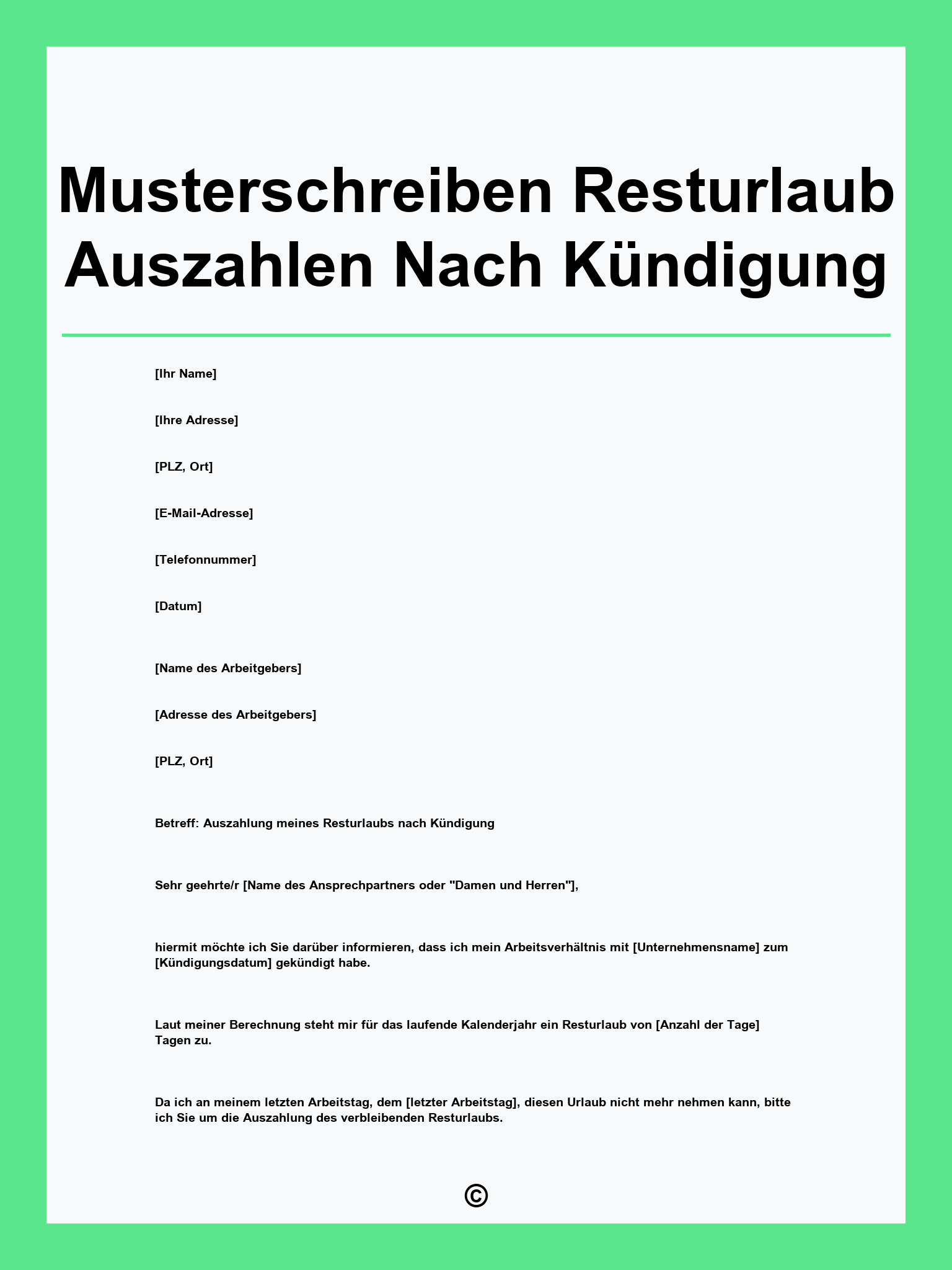 Musterschreiben Resturlaub Auszahlen Nach Kündigung