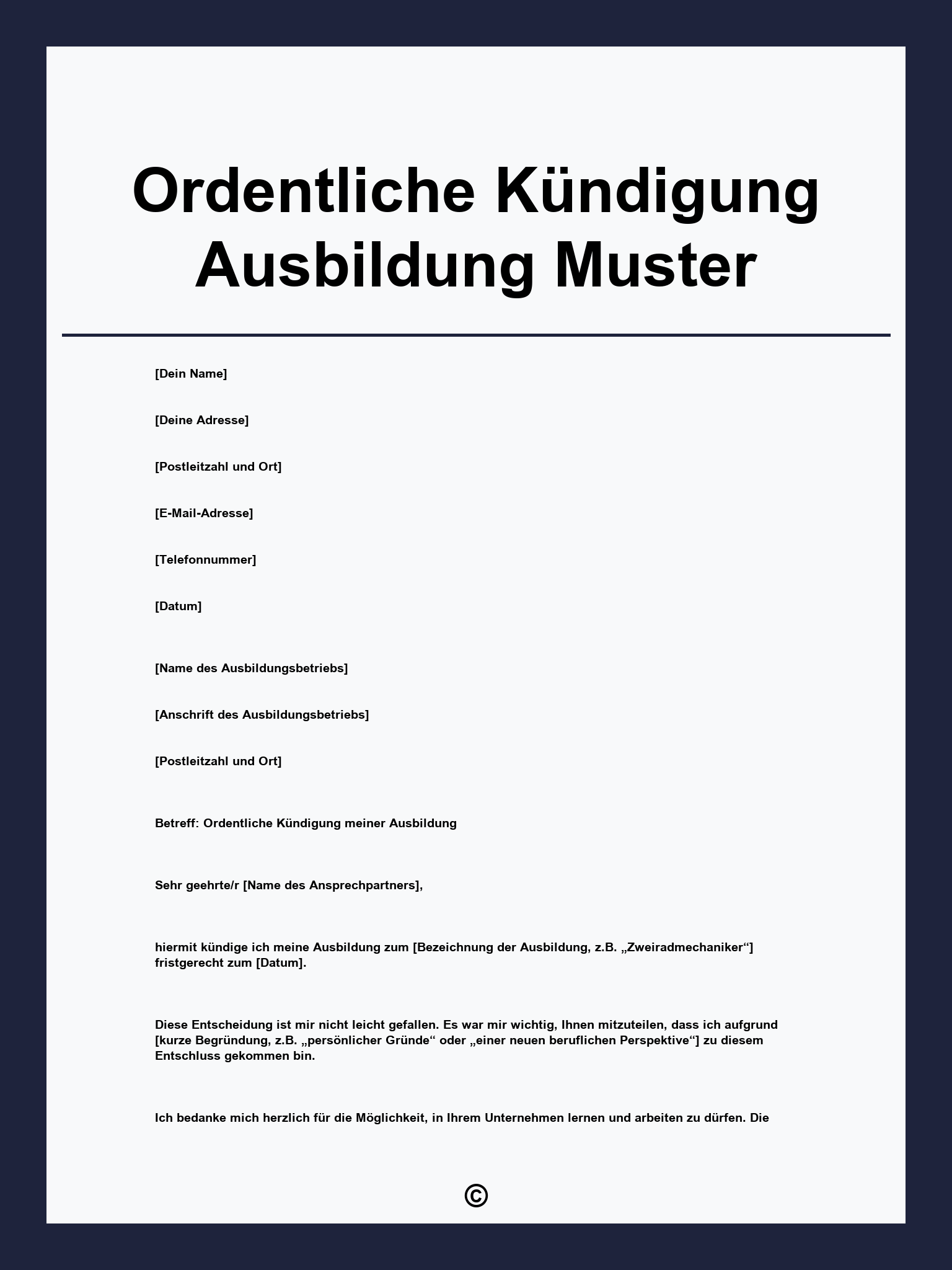 Ordentliche Kündigung Ausbildung Muster