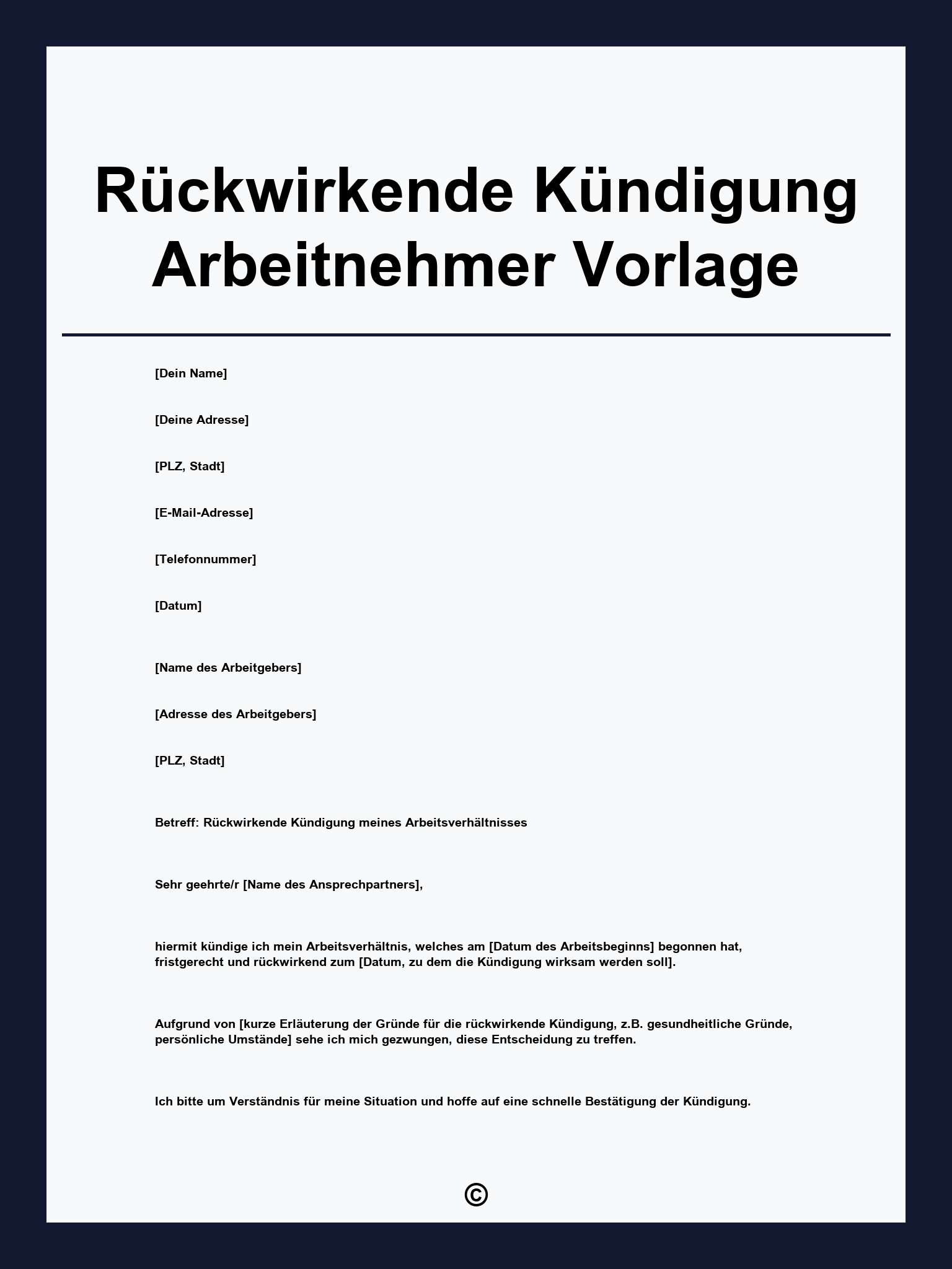 Rückwirkende Kündigung Arbeitnehmer Vorlage