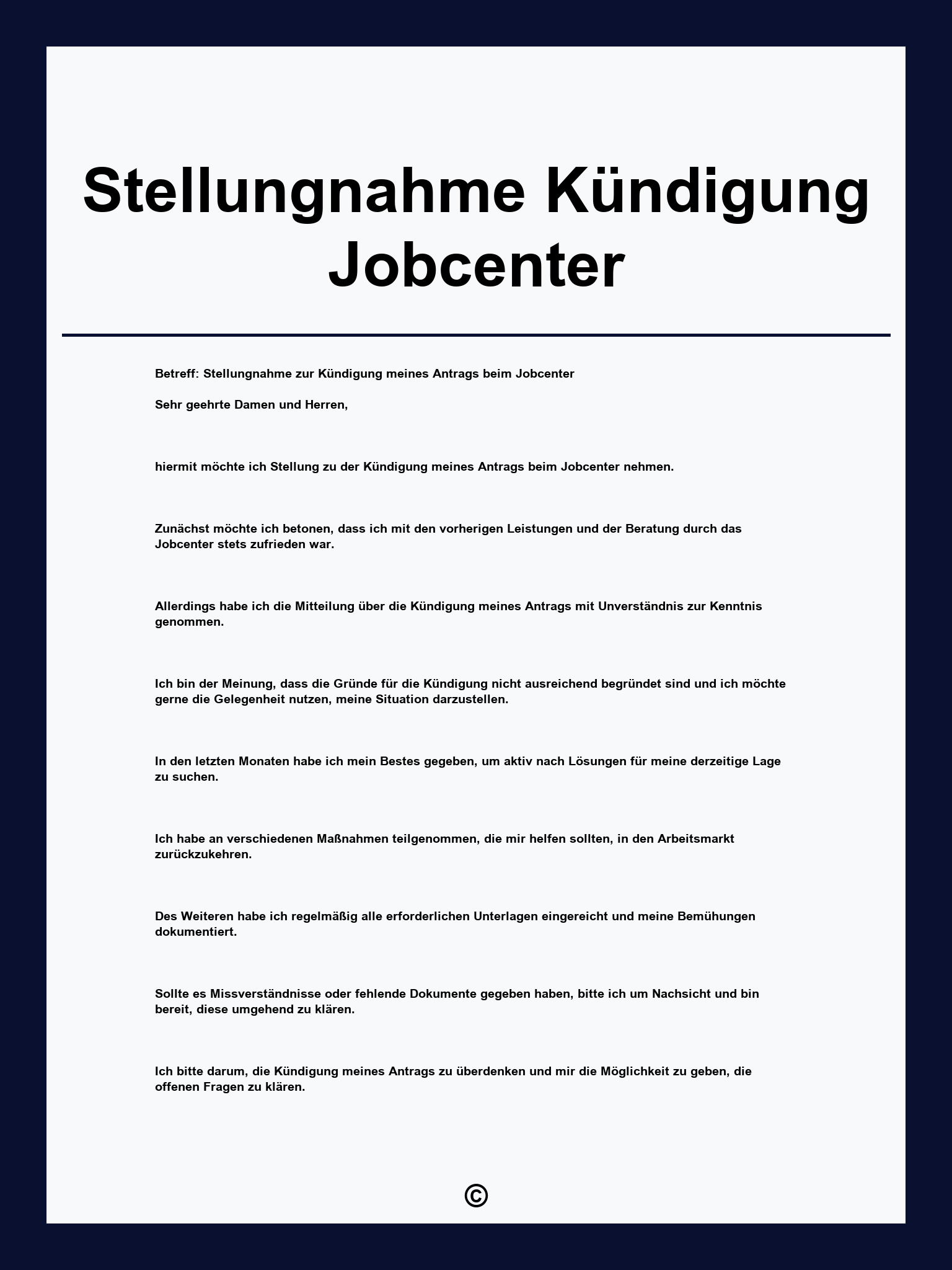 Stellungnahme Kündigung Jobcenter