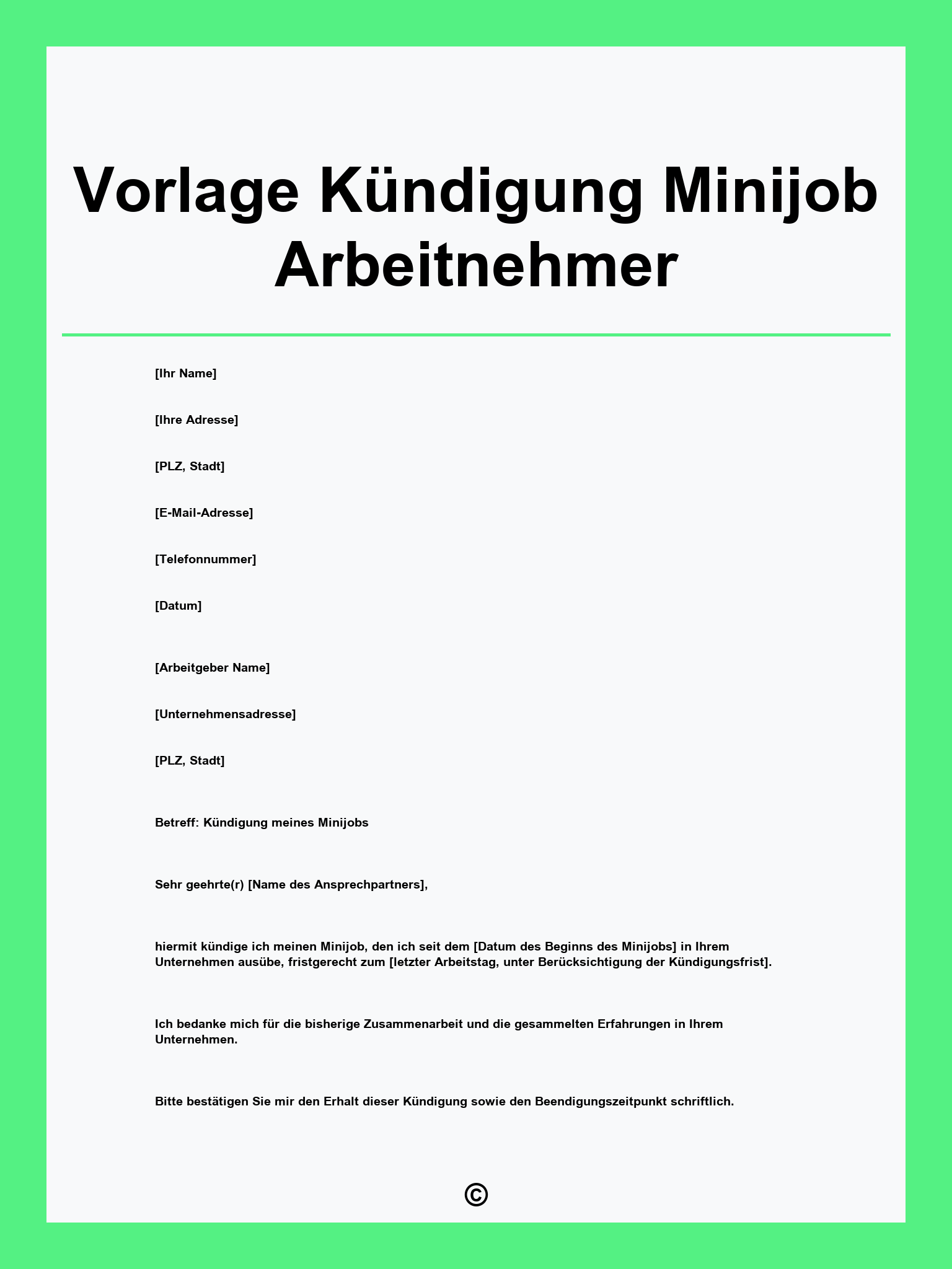 Vorlage Kündigung Minijob Arbeitnehmer